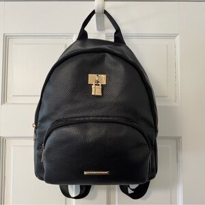 Black Vegan Leather Backpack with Gold Accents